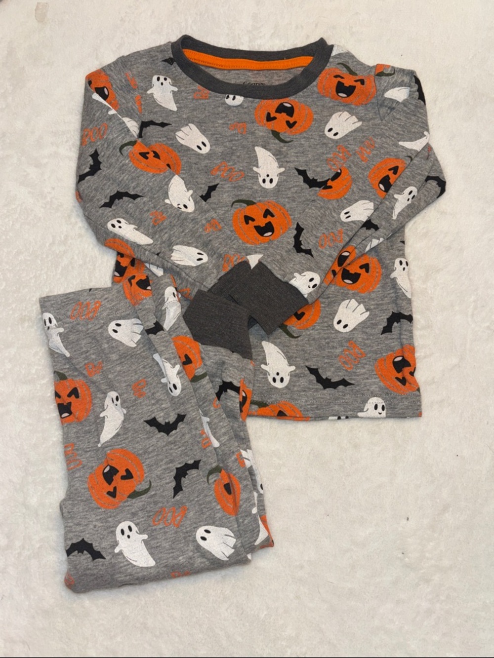 George Gray Orange White Halloween Pumpkin & Ghost Pajama Set Top